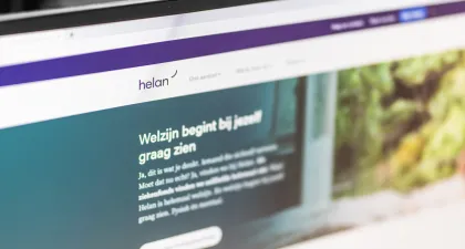 Website van Helan, geschreven door Bliksem Schrijfbureau, staat open op computerscherm